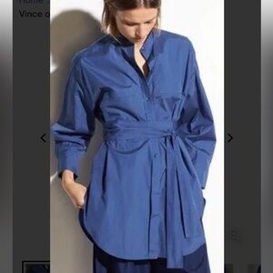 Vince- Oversized poplin tunic style button down w/band collar